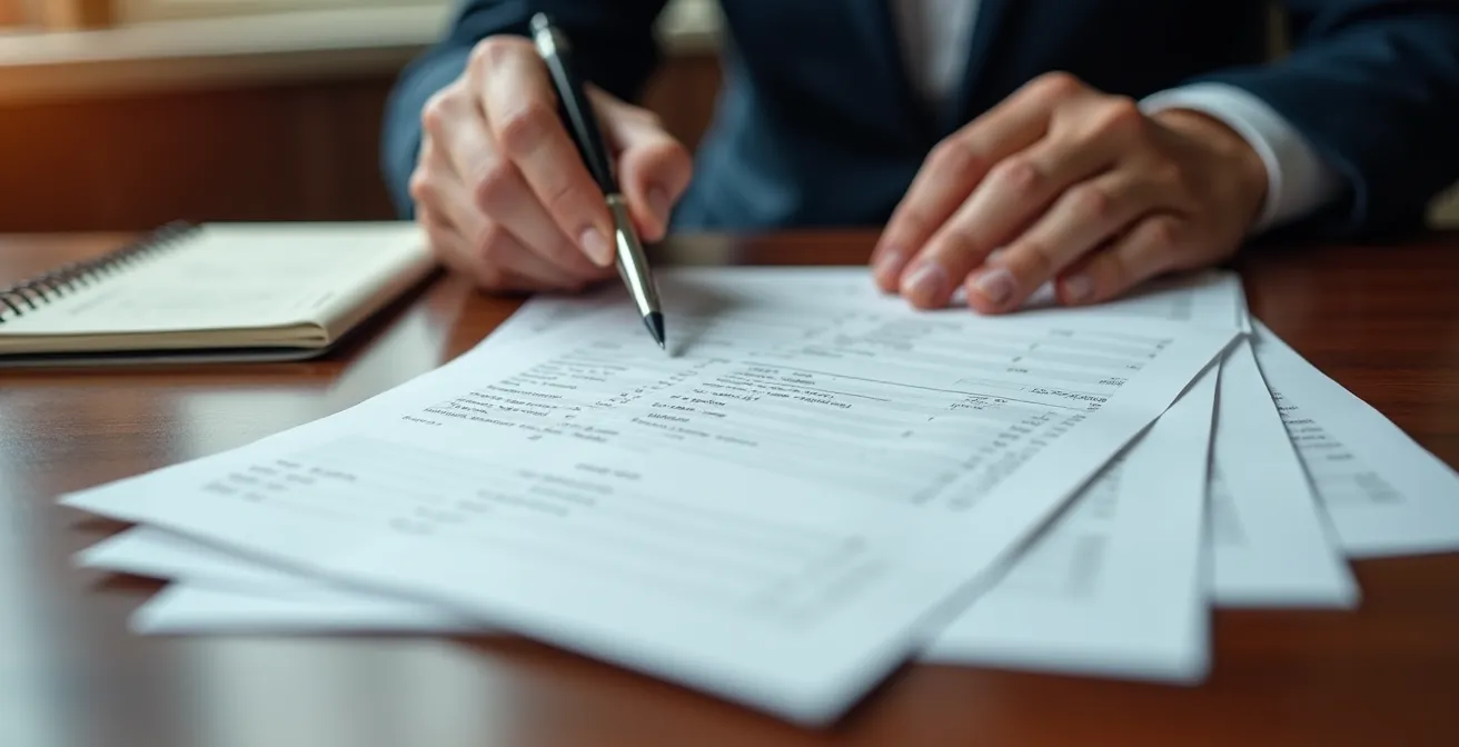 Professional organizing comprehensive loan documentation on modern office desk