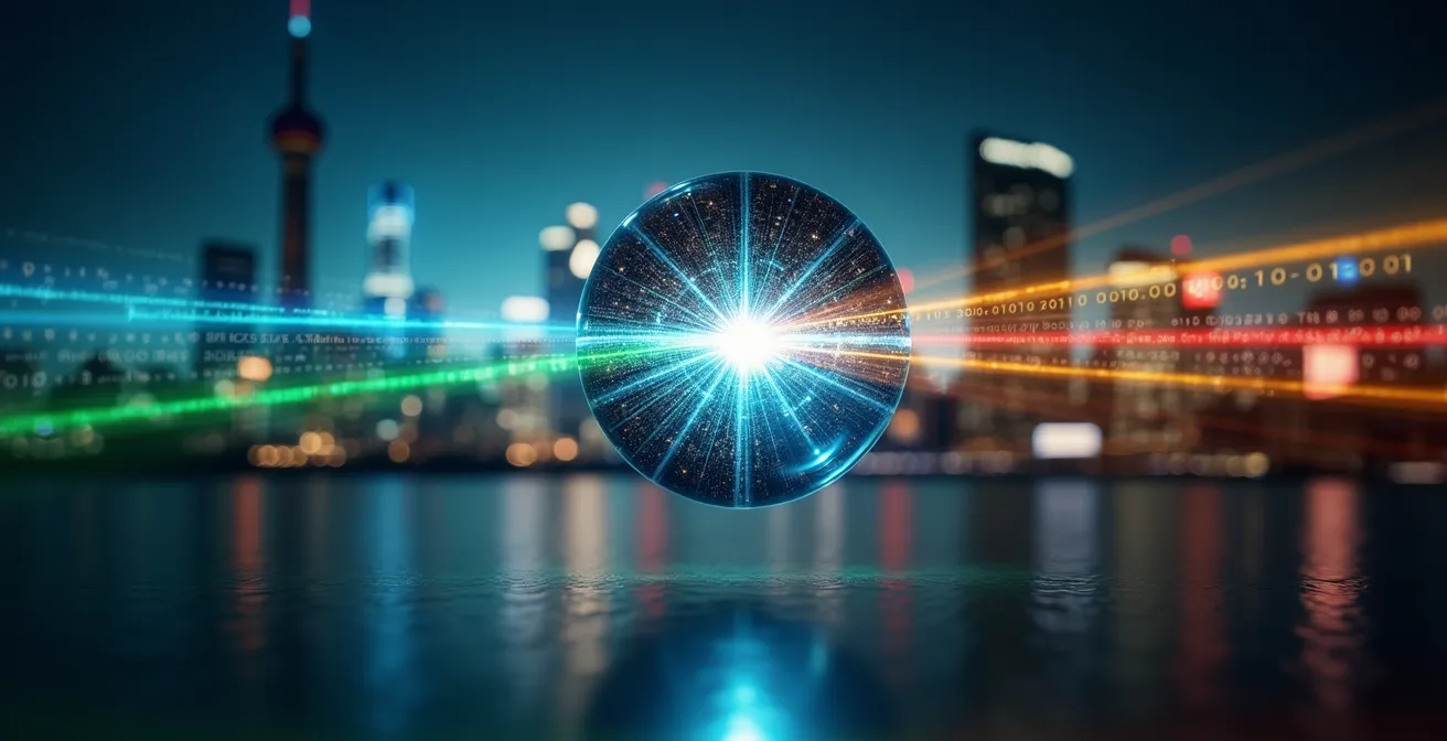 Abstract visualization of interconnected global financial flows converging at central hub