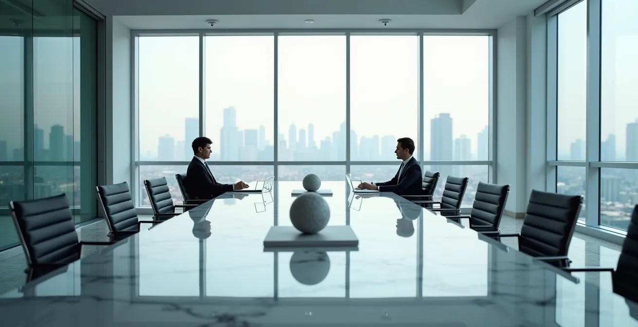 Business professionals reviewing installment sale agreement in conference room