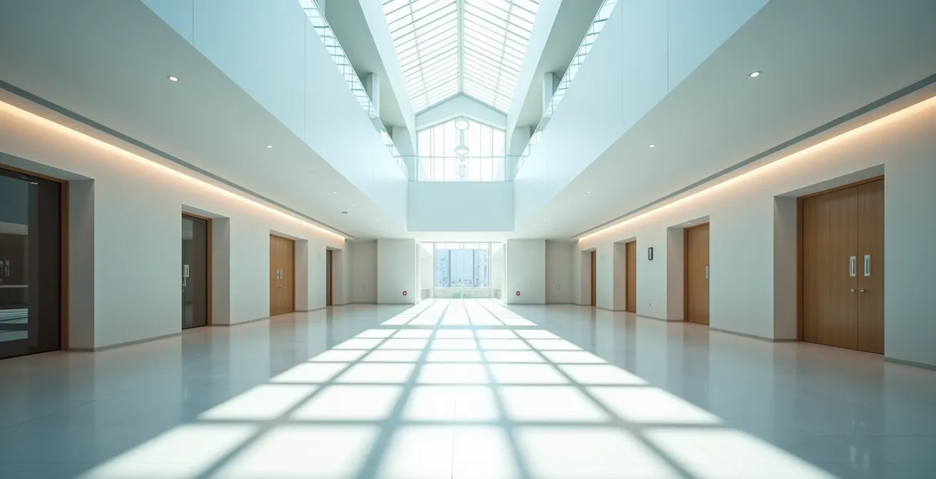 Diverging hallways in a minimalist building, representing the choice between variable and fixed mortgage rates.